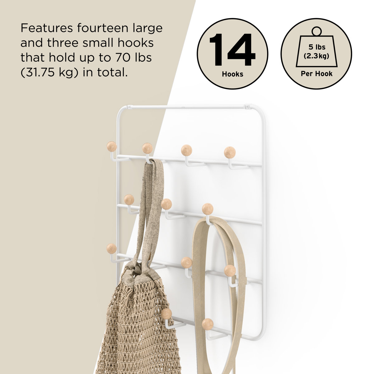 Steel Over-the-Door 5 - Hook Wall Mounted Coat Rack